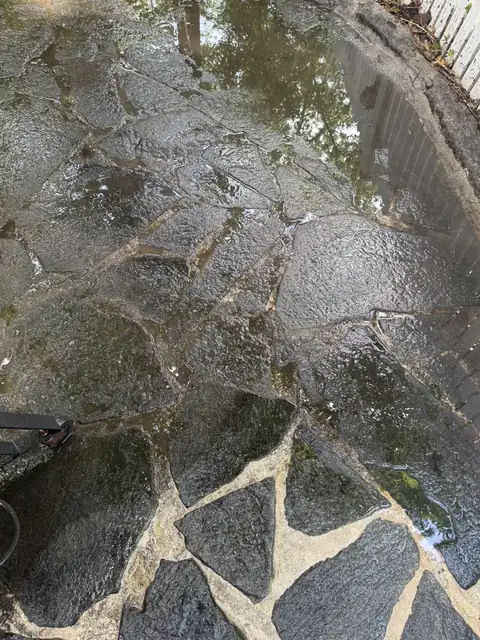 Flagstone patio being washed